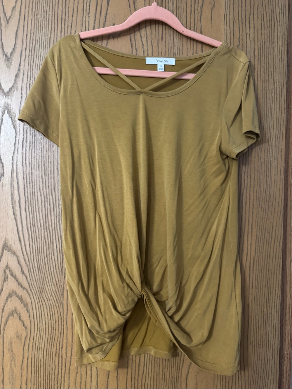 Active USA Mustard Twist-Front Short Sleeve Tee